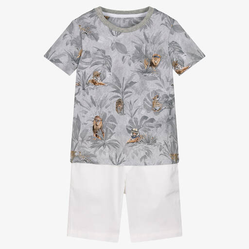 Lapin House-Boys Grey & White Cotton Shorts Set | Childrensalon Outlet