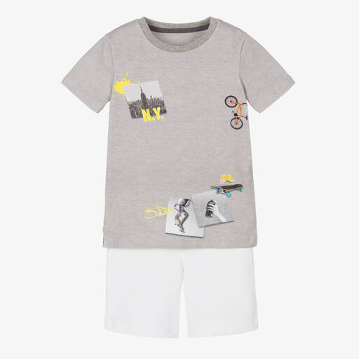 Lapin House-Baumwoll-Top & Shorts Set grau/weiß | Childrensalon Outlet