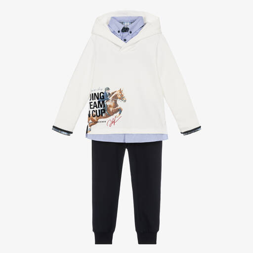 Lapin House-Boys Ivory & Blue Cotton Joggers Set | Childrensalon Outlet