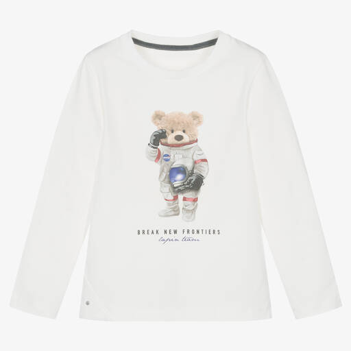 Lapin House-Boys Ivory Cotton Space Teddy Bear Top | Childrensalon Outlet