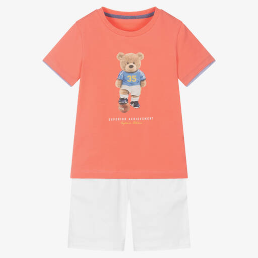 Lapin House-طقم شورت قطن لون زهري مرجاني وأبيض للأولاد | Childrensalon Outlet