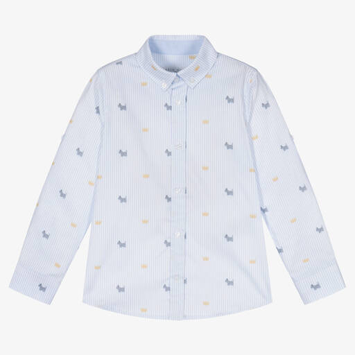 Lapin House-قميص قطن بوبلين لون أبيض وأزرق باهت للأولاد | Childrensalon Outlet