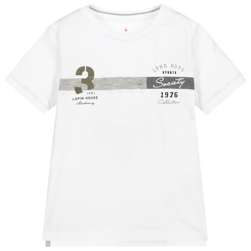 Lapin House-Boys White Cotton Logo T-Shirt | Childrensalon Outlet