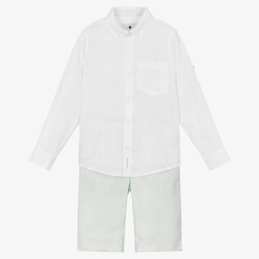 Lapin House-Boys White & Green Linen Shorts Set | Childrensalon Outlet