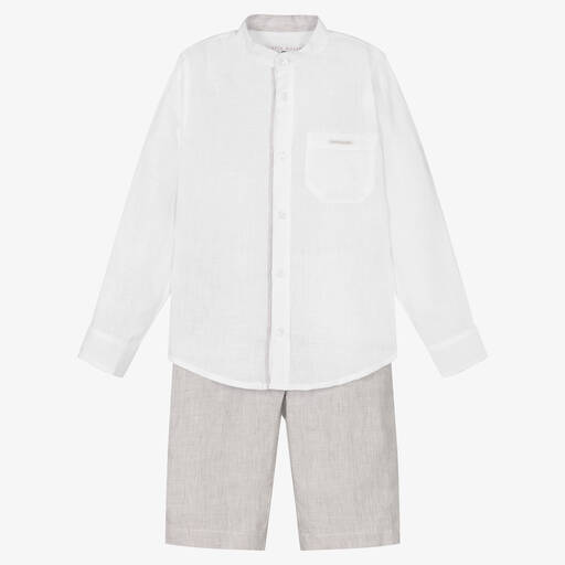 Lapin House-Boys White & Grey Linen Shorts Set | Childrensalon Outlet