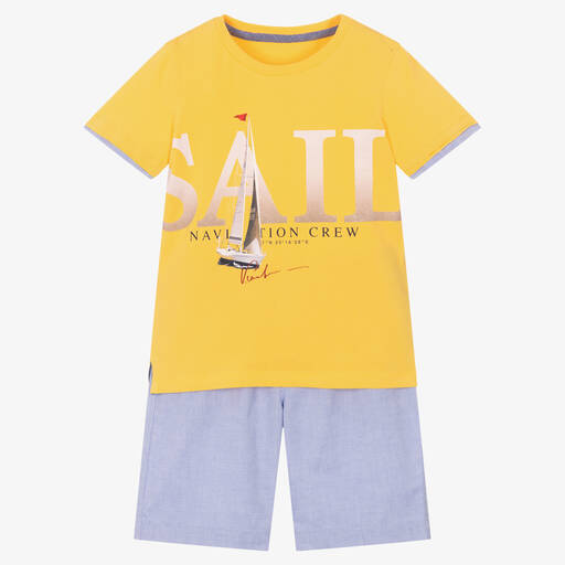 Lapin House-Boys Yellow & Blue Cotton Shorts Set | Childrensalon Outlet