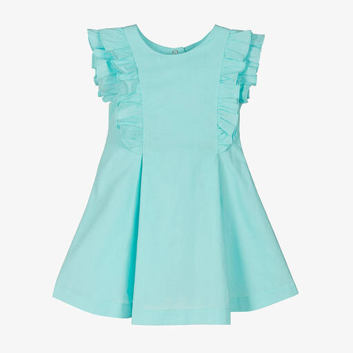 Lapin House-Голубое хлопковое платье с рюшами | Childrensalon Outlet