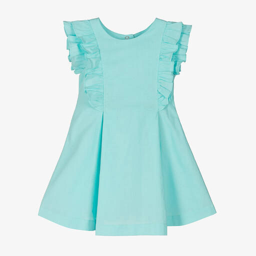 Lapin House-Aquablaues Baumwoll-Rüschenkleid | Childrensalon Outlet