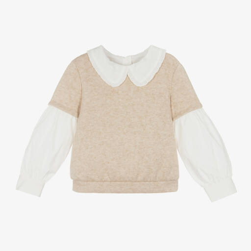 Lapin House-سويتشيرت مزيج قطن لون بيج للبنات | Childrensalon Outlet