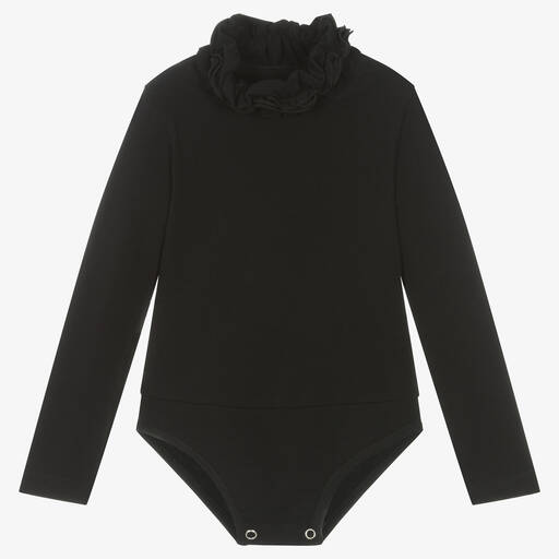 Lapin House-Girls Black Cotton Ruffle Neck Bodysuit | Childrensalon Outlet