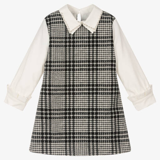 Lapin House-Girls Black Houndstooth Dress | Childrensalon Outlet