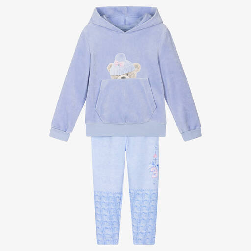 Lapin House-طقم ليقنز  وتوب هودي بطبعة بير قطيفة لون أزرق للبنات | Childrensalon Outlet
