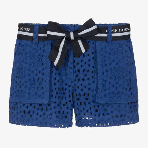 Lapin House-Girls Blue Cotton Broderie Anglaise Shorts | Childrensalon Outlet