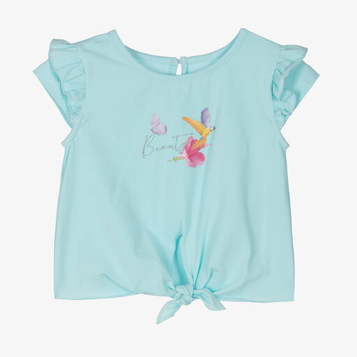 Lapin House-Girls Blue Cotton Flower T-Shirt | Childrensalon Outlet
