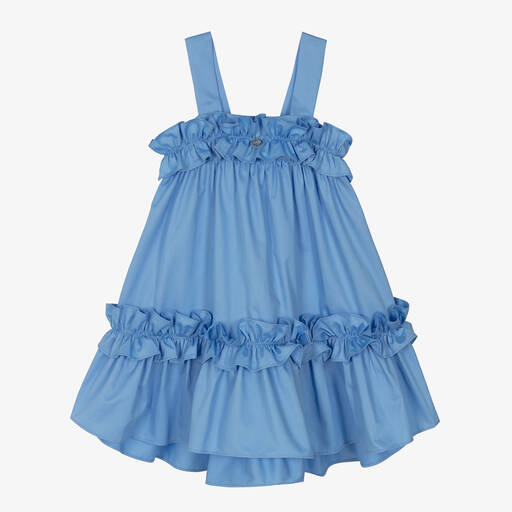 Lapin House-Girls Blue Cotton Ruffles Dress | Childrensalon Outlet