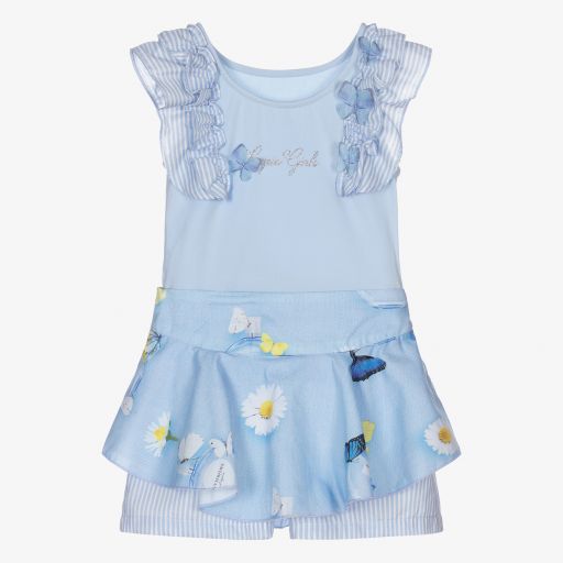 Lapin House-طقم شورت قطن جيرسي لون أزرق فاتح للبنات | Childrensalon Outlet