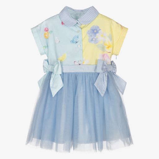 Lapin House-Girls Blue Cotton & Tulle Dress | Childrensalon Outlet