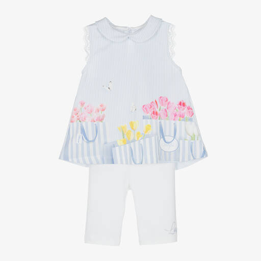 Lapin House-Girls Blue Floral Striped Shorts Set | Childrensalon Outlet