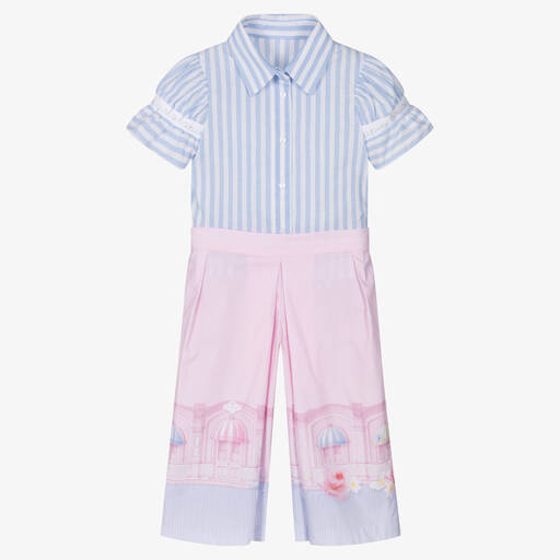 Lapin House-Girls Blue & Pink Cotton Trouser Set | Childrensalon Outlet