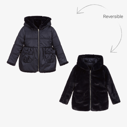 Lapin House-Girls Blue Reversible Coat | Childrensalon Outlet