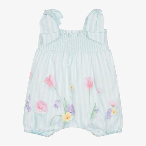 Lapin House-Girls Blue Striped Cotton Floral Shortie | Childrensalon Outlet