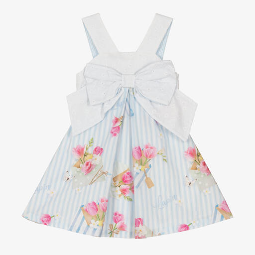 Lapin House-Girls Blue Striped Floral Bow Dress | Childrensalon Outlet