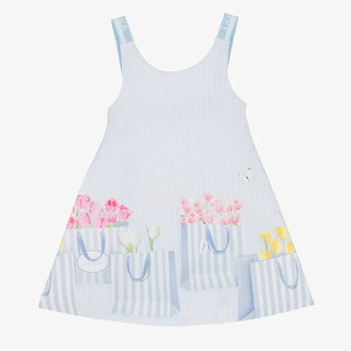 Lapin House-Girls Blue Striped Floral Jersey Dress | Childrensalon Outlet