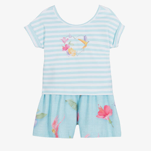 Lapin House-Ensemble short bleu rayé à fleurs | Childrensalon Outlet