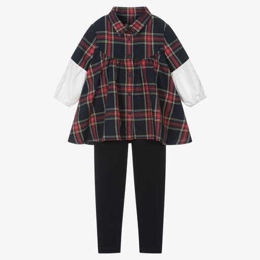 Lapin House-Girls Blue Tartan Cotton Leggings Set | Childrensalon Outlet