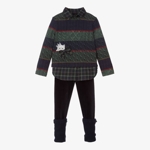 Lapin House-Girls Blue Tartan Leggings Set | Childrensalon Outlet