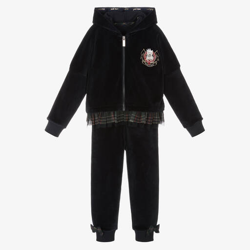 Lapin House-Girls Blue Velour Tracksuit | Childrensalon Outlet