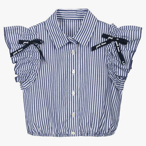 Lapin House-Girls Blue & White Stripe Cotton Blouse | Childrensalon Outlet