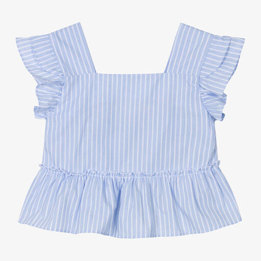 Lapin House-Girls Blue & White Stripe Cotton Blouse | Childrensalon Outlet