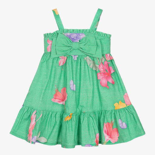 Lapin House-Girls Green Cotton Floral Dress | Childrensalon Outlet