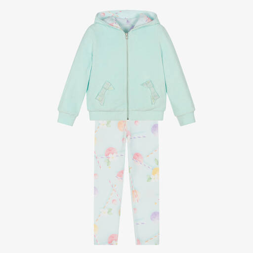 Lapin House-Girls Green Zip-Up Top & Striped Leggings Set | Childrensalon Outlet