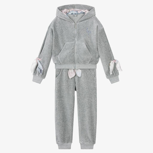 Lapin House-Girls Grey Cotton Velour Tracksuit | Childrensalon Outlet