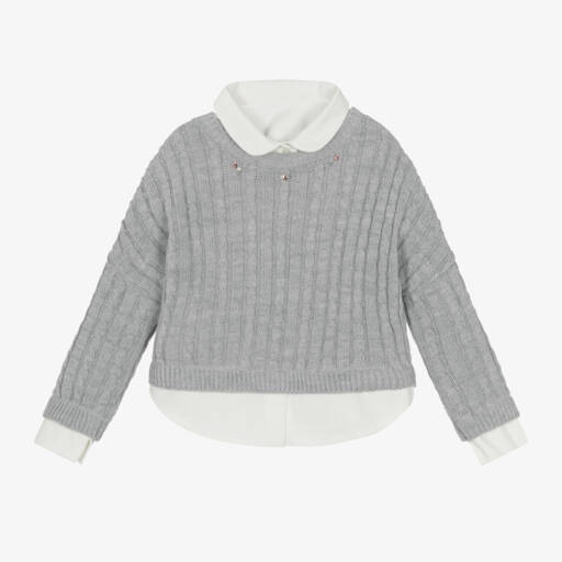 Lapin House-بلوفر محبوك لون رمادي للبنات | Childrensalon Outlet