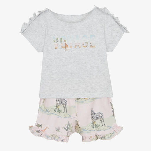 Lapin House-Girls Grey & Pink Safari Print Shorts Set | Childrensalon Outlet