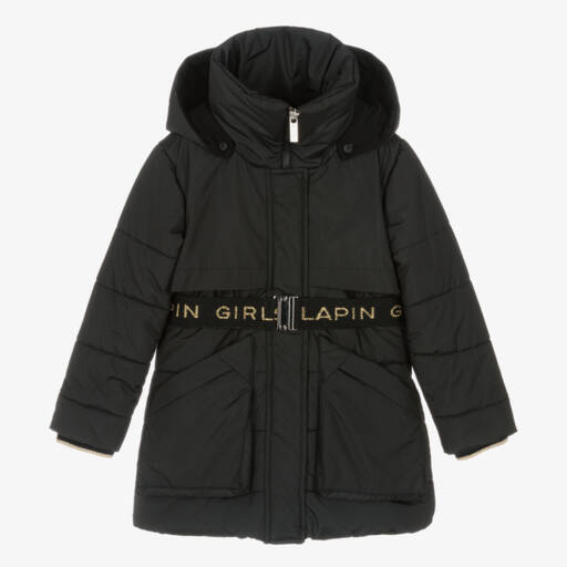 Lapin House-Girls Hooded Black Padded Coat | Childrensalon Outlet