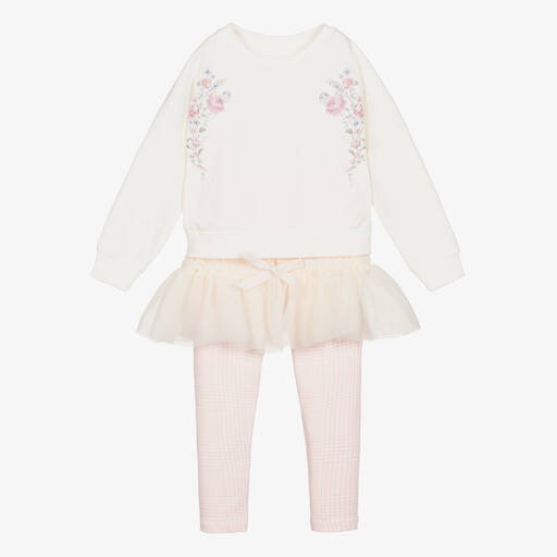 Lapin House-Girls Ivory Cotton Floral Leggings Set | Childrensalon Outlet
