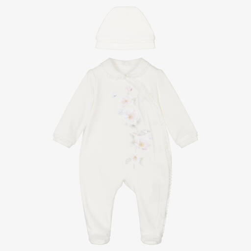 Lapin House-Girls Ivory Floral Babygrow & Hat Set  | Childrensalon Outlet