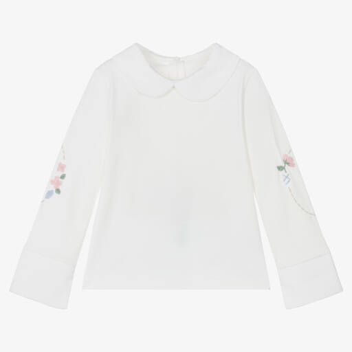 Lapin House-Girls Ivory Floral Embroidered Top | Childrensalon Outlet