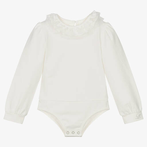 Lapin House-Girls Ivory Frill Collar Bodysuit Top | Childrensalon Outlet