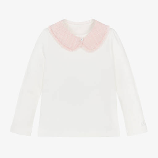 Lapin House-Girls Ivory & Pink Boucle Collar Shirt | Childrensalon Outlet