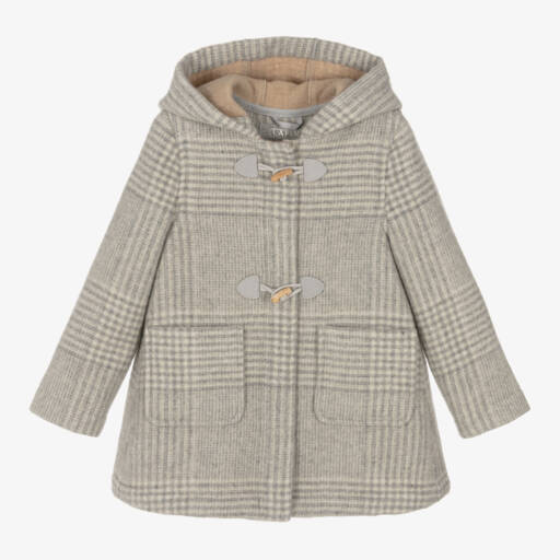 Lapin House-معطف كاروهات صوف لون عاجي ورمادي للبنات | Childrensalon Outlet