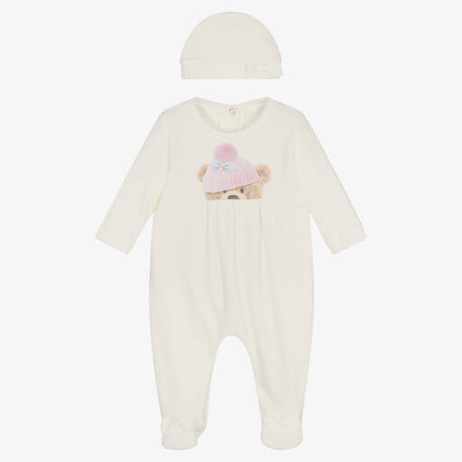 Lapin House-Girls Ivory Velour Teddy Babygrow Set | Childrensalon Outlet