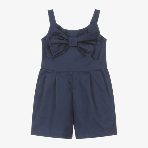 Lapin House-Girls Navy Blue Bow Cotton Playsuit | Childrensalon Outlet