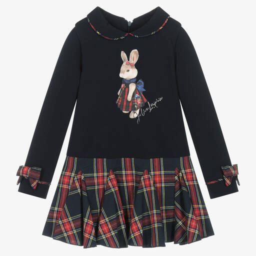 Lapin House-Girls Navy Blue Cotton Bunny Dress | Childrensalon Outlet