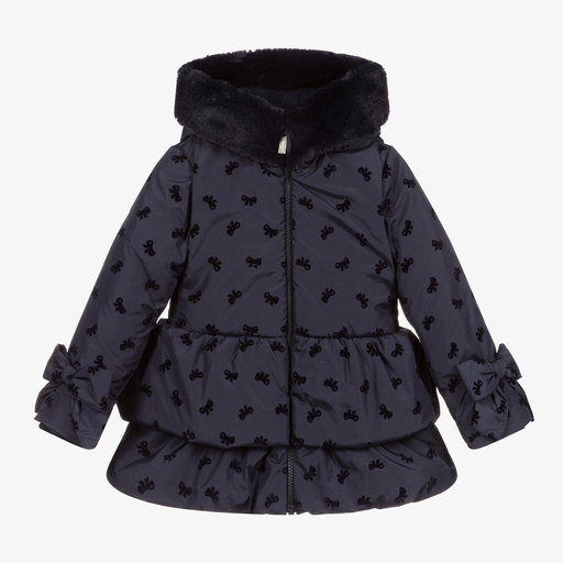 Lapin House-Girls Navy Blue Hooded Coat | Childrensalon Outlet