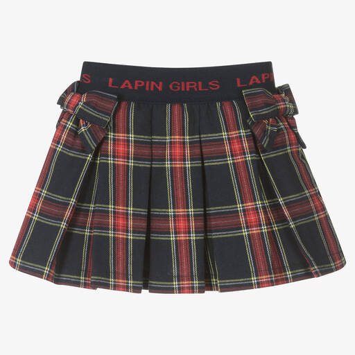 Lapin House-Girls Navy Blue & Red Tartan Bows Skirt | Childrensalon Outlet